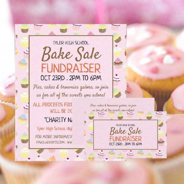 Cupcake Background, Charity Bake Sale Event Advert Business Card (Creator Uploaded)