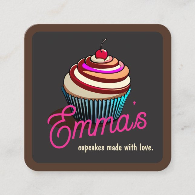 Cupcake Baker Bakery Chef Catering Square Business Card (Front)