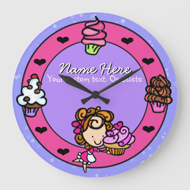 Cupcake.Baker.Baking.Pink.Personalised. Large Clock (Front)