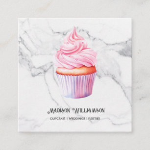 Cupcake Bakery   Baker Chef  Marble OR Code  Square Business Card