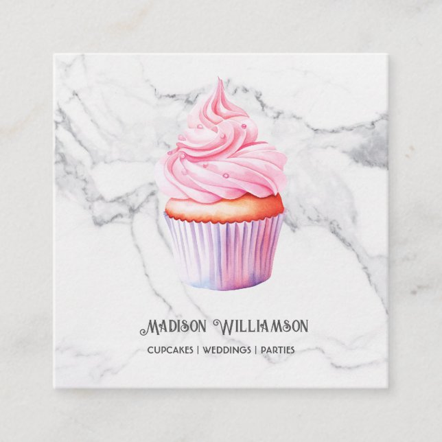 Cupcake Bakery | Baker Chef  Marble OR Code  Square Business Card (Front)