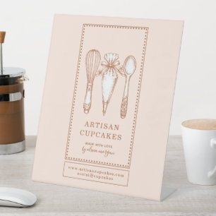 Cupcake Bakery Baking Utensils  Pedestal Sign