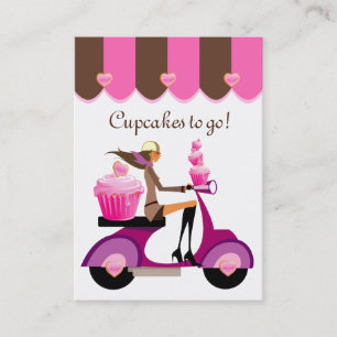 Cupcake Bakery Business Card Scooter Girl Pink