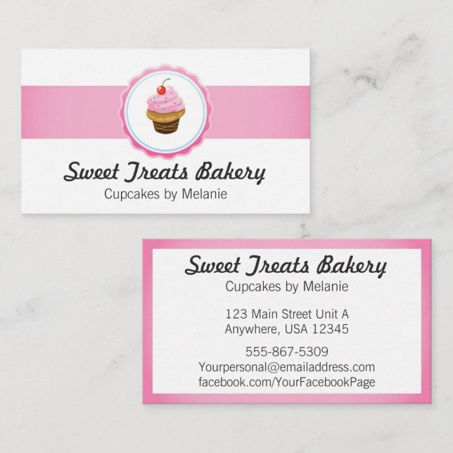 Cupcake Bakery Business Cards Cake Catering Pink (Front/Back)