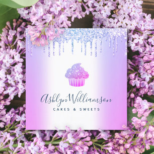 Cupcake Bakery Chef Chic Glitter Drips Purple Blue Square Business Card