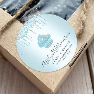 Cupcake Bakery Chef Turquoise Glitter Drips Chic Classic Round Sticker