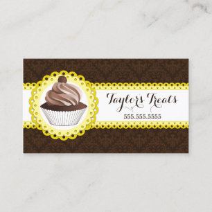 Cupcake Bakery Damask Scalloped Border Business Card