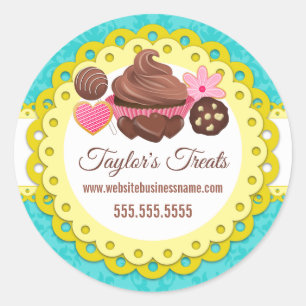 Cupcake Bakery Damask Yellow Scallop Seals