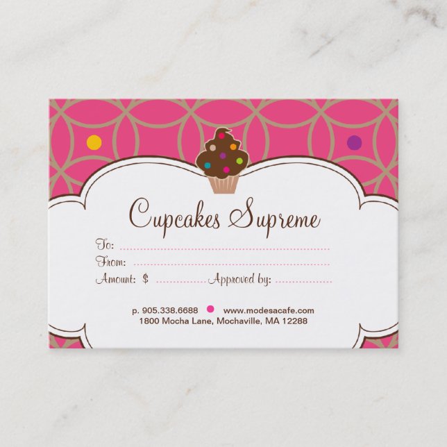 Cupcake Bakery Gift Certificate Dots Pink White (Front)