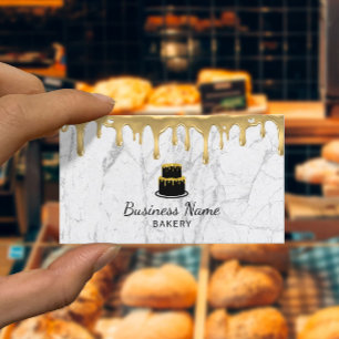 Cupcake Bakery Gold Drip Icing Modern White Marble Business Card