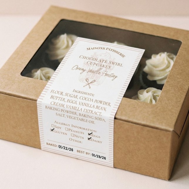 Cupcake Bakery Ingredients & Allergy Food Label (Baking Spoon Bakery Ingredients Allergy Food Label)