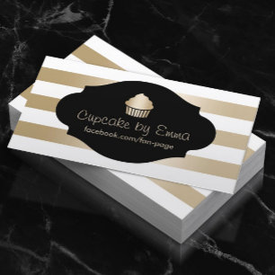 Cupcake Bakery Modern Gold Stripes Business Card