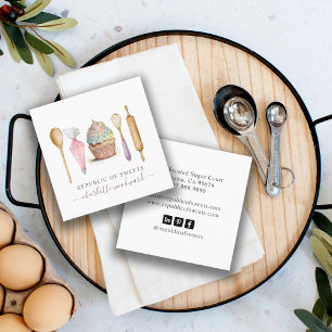 Cupcake Bakery Pastry Chef Baker's Utensils Square Business Card