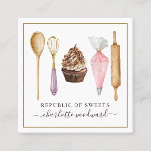 Cupcake Bakery Pastry Chef Baker's Utensils Square Business Card