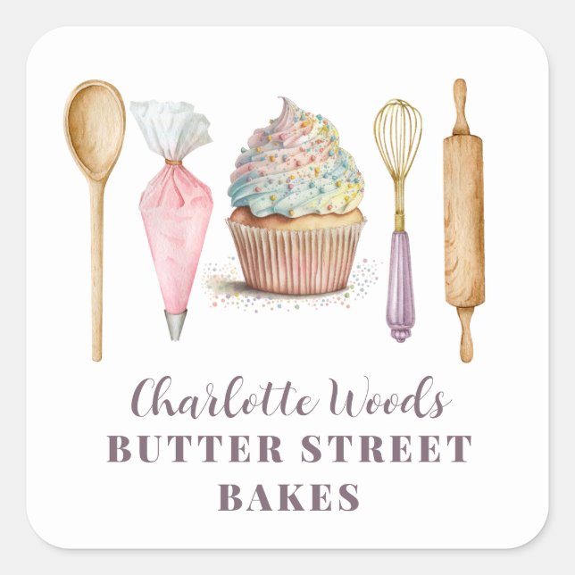 Cupcake Bakery Pastry Chef Baker's Utensils Square Sticker (Front)