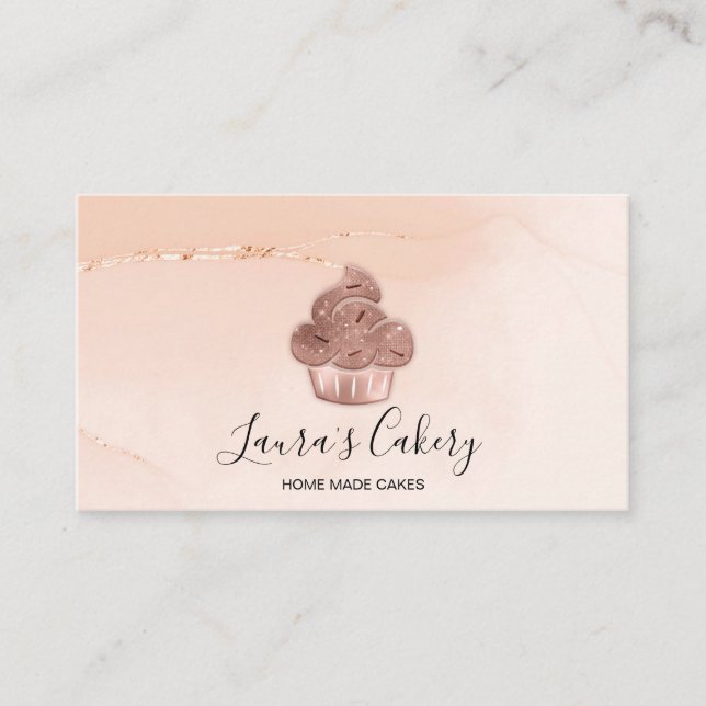 Cupcake Bakery Pastry Chef Blush Pink Rose Gold Business Card (Front)