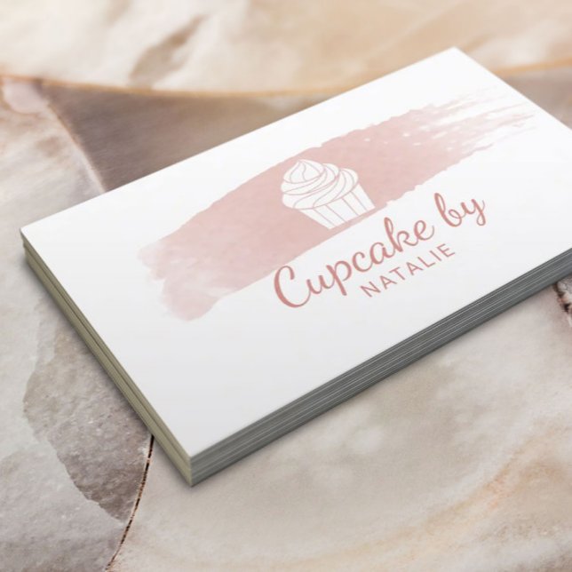 Cupcake Bakery Pastry Chef Blush Watercolor Business Card (Creator Uploaded)