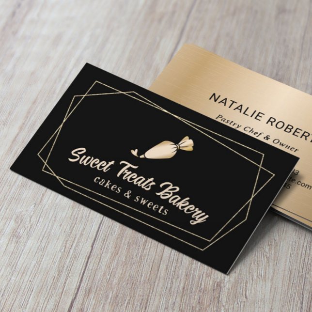 Cupcake Bakery Pastry Chef Geometric Gold Cake Business Card (Creator Uploaded)