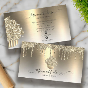 Cupcake Bakery Pastry Chef Glitter Drips Champagne Business Card