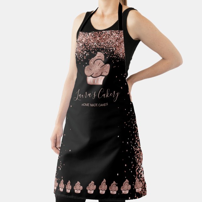 Cupcake Bakery Pastry Chef Glitter Drips Rose Gold Apron (Insitu)