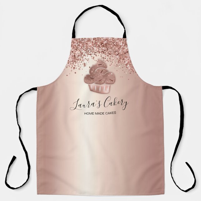 Cupcake Bakery Pastry Chef Glitter Drips Rose Gold Apron (Front)