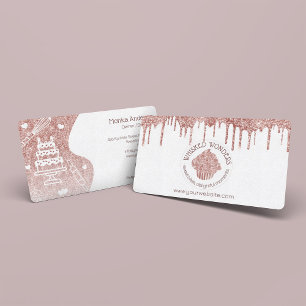 Cupcake Bakery Pastry Chef Glitter Drips Rose Gold Business Card