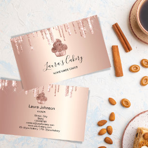 Cupcake Bakery Pastry Chef Glitter Drips Rose Gold Business Card