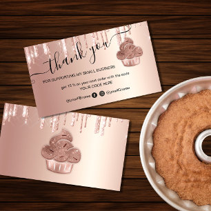 Cupcake Bakery Pastry Chef Glitter Drips Rose Gold Business Card