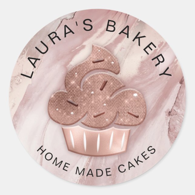 Cupcake Bakery Pastry Chef Glitter Drips Rose Gold Classic Round Sticker (Front)