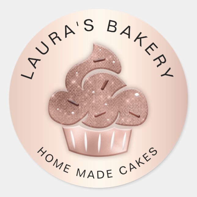 Cupcake Bakery Pastry Chef Glitter Drips Rose Gold Classic Round Sticker (Front)