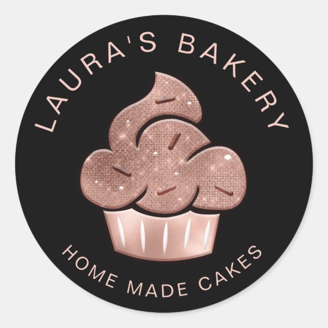 Cupcake Bakery Pastry Chef Glitter Drips Rose Gold Classic Round Sticker (Front)