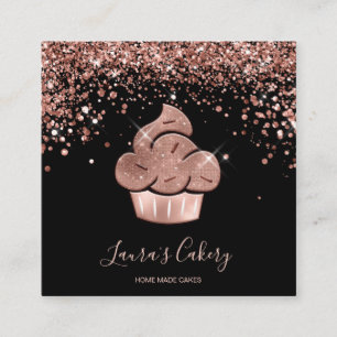 Cupcake Bakery Pastry Chef Glitter Drips Rose Gold Square Business Card