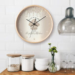 Cupcake Bakery Pastry Chef Gold Glitter Drips Chic<br><div class="desc">Make a stylish impression with this elegant, sophisticated, simple, and modern custom name wall clock. A sparkly, champagne gold cupcake, script handwritten typography and glitter drips overlay a faux metallic champagne gold ombre background. Personalise with your full name, business, or other info. Your choice of a round or square clock...</div>