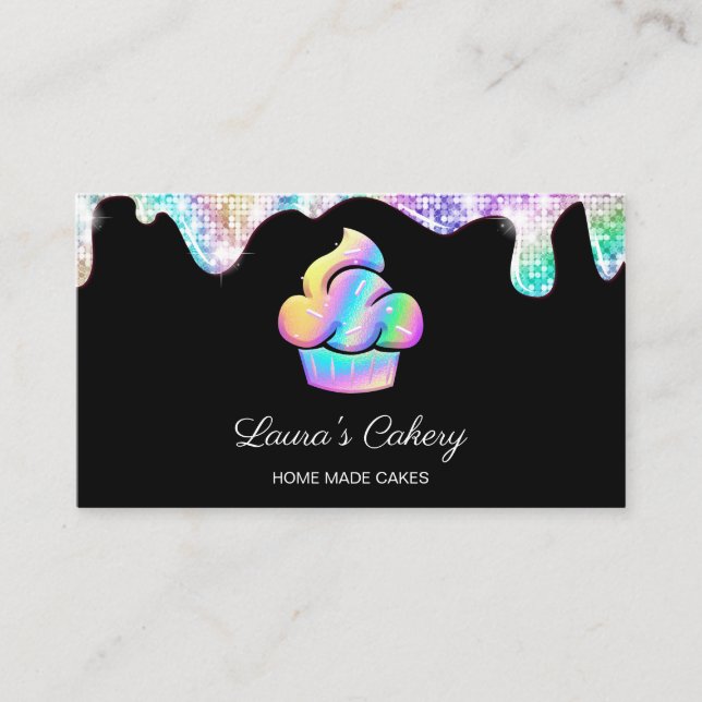 Cupcake Bakery Pastry Chef Holographic Business Ca Business Card (Front)