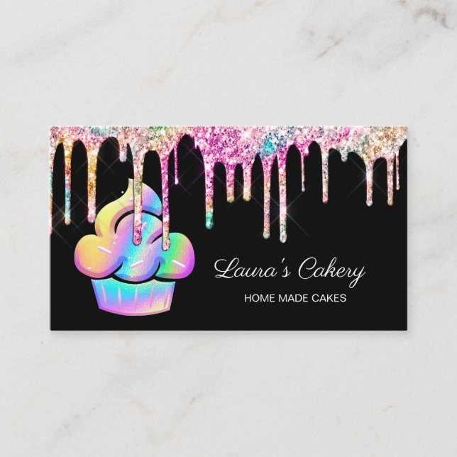 Cupcake Bakery Pastry Chef Holographic Business Ca Business Card (Front)
