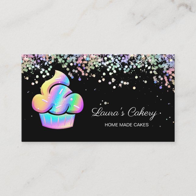 Cupcake Bakery Pastry Chef Holographic Business Ca Card (Front)