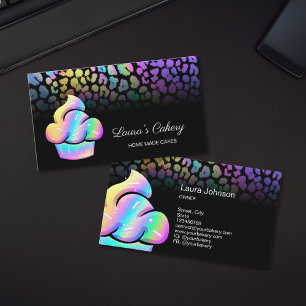 Cupcake Bakery Pastry Chef Holographic Leopard Business Card