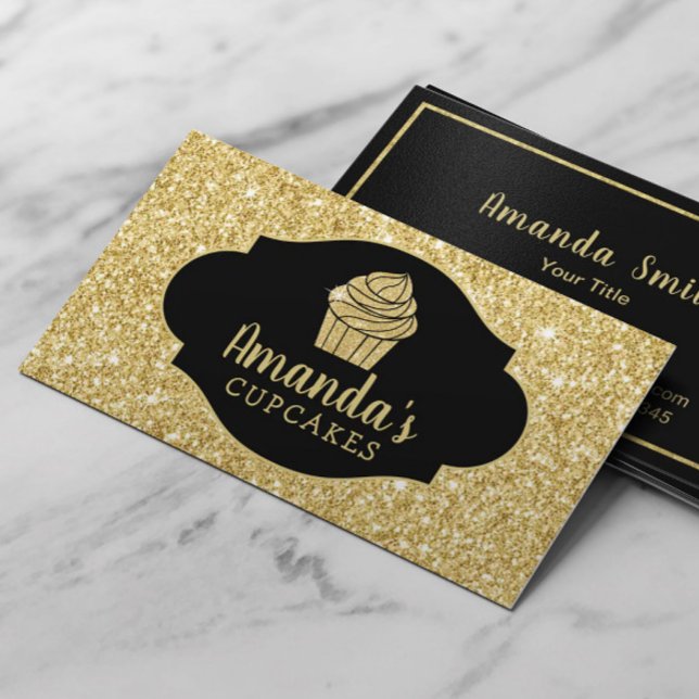 Cupcake Bakery Pastry Chef Modern Gold Glitter Business Card (Creator Uploaded)