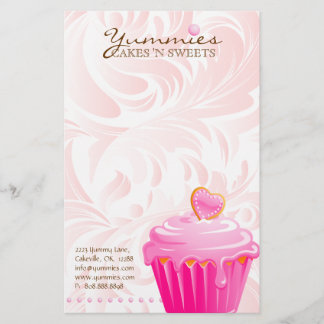 Cupcake Bakery Pastry Chef Pink Heart Leaves 2 Stationery