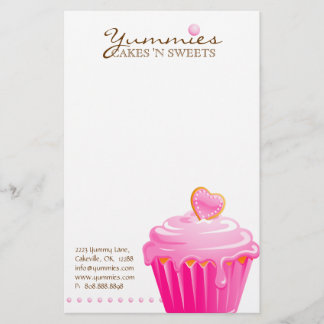 Cupcake Bakery Pastry Chef Pink Heart Stationery