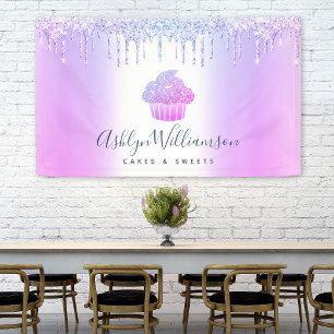 Cupcake Bakery Pastry Chef Purple Glitter Drips Banner