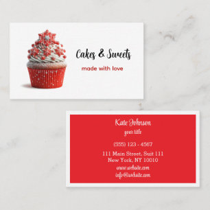 Cupcake Bakery Pastry Chef Red White Business Card