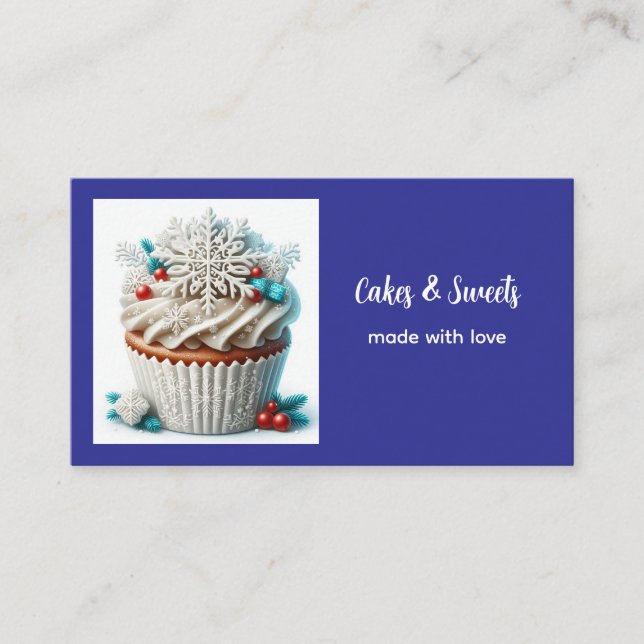 Cupcake Bakery Pastry Chef Snowflakes Business Card (Front)