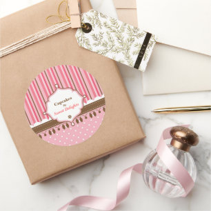 Cupcake Bakery Pink Polka Dots Classic Round Sticker