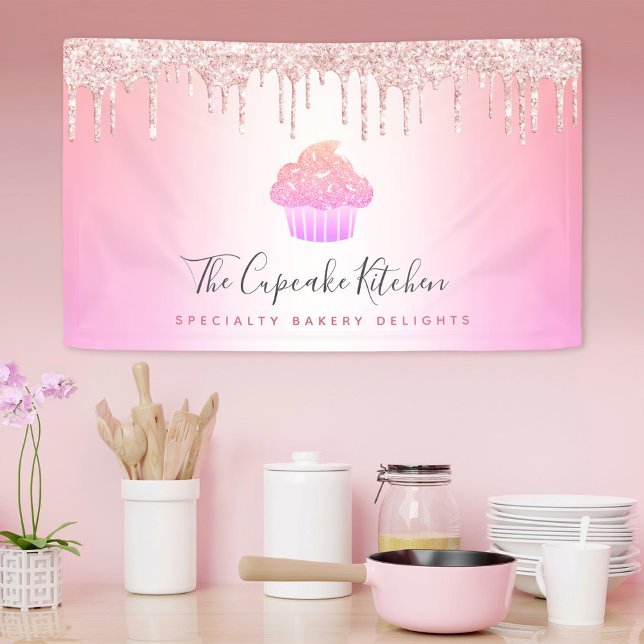 Cupcake Bakery Pink Rose Glitter Rainbow Ombre Banner (Creator Uploaded)