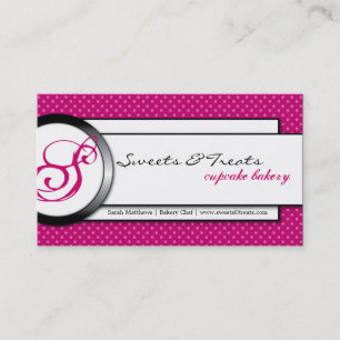 Cupcake Bakery Pink White Monogram Business Card