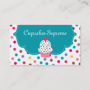 Cupcake Bakery Polka Dots Blue Heart Business Card
