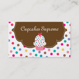 Cupcake Bakery Polka Dots Brown Heart Business Card