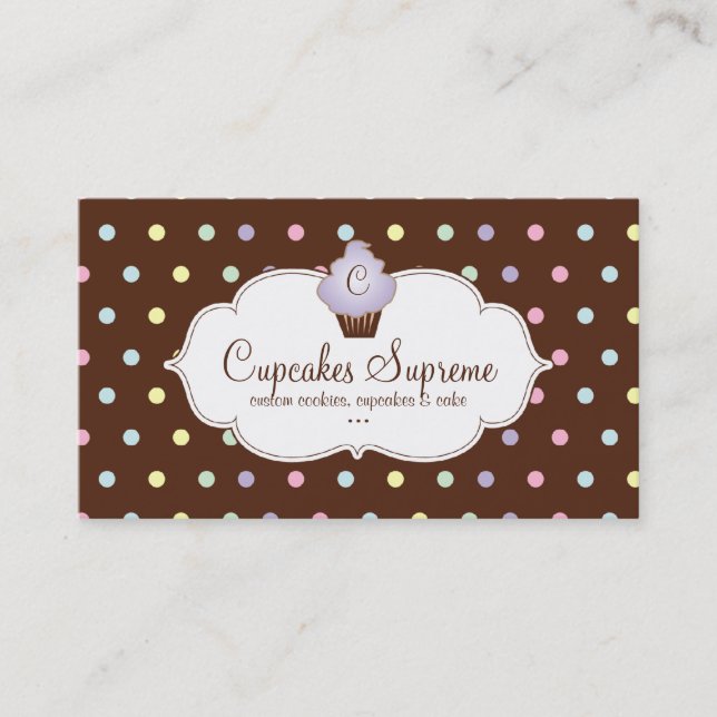 Cupcake Bakery Polka Dots Chocolate Mauve Business Card (Front)