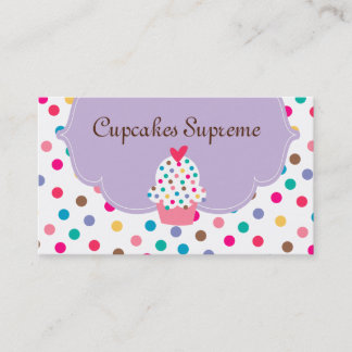 Cupcake Bakery Polka Dots Purple Heart Business Card